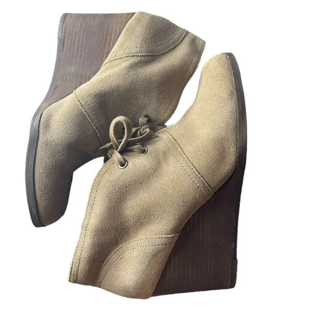 Lucky Brand Boots Women Size 10 Swayze Brown Wedge Heel Ankle Suede Leather‎